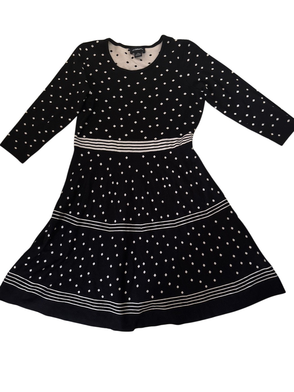 Liz Claiborne Black and White Polka Dot Fit-and-Flare Dress